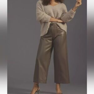 ANTHROPOLOGIE MAEVE COLETTE CROPPED WIDE LEG FAUX LEATHER PANTS GRAY Sz 32 *F18